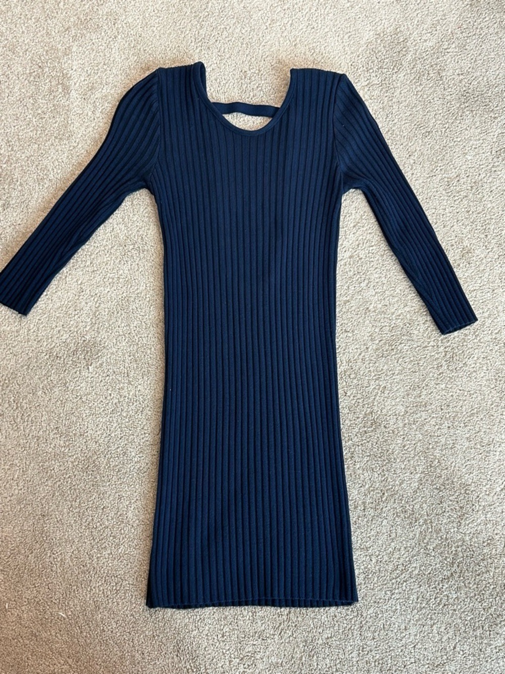 Seductions Navy Blue Ribbed Knit Long Sleeve Bodycon mini Dress round neck